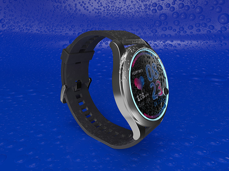Cyanolit® 290 WR auf Smartwatch Cyanolit® 290 WR auf wasserfester Smartwatch