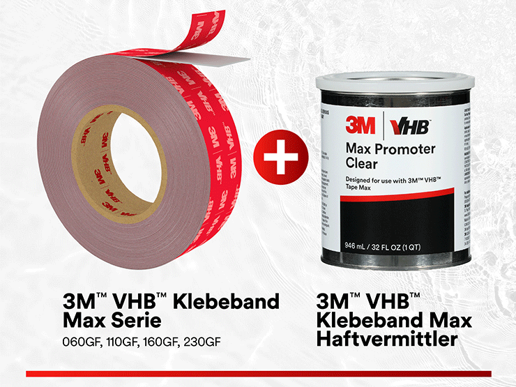 Komplettes System aus 3M™ VHB™ Klebebändern + Haftvermittlern Komplettes System aus 3M™ VHB™ Klebebändern + Haftvermittlern