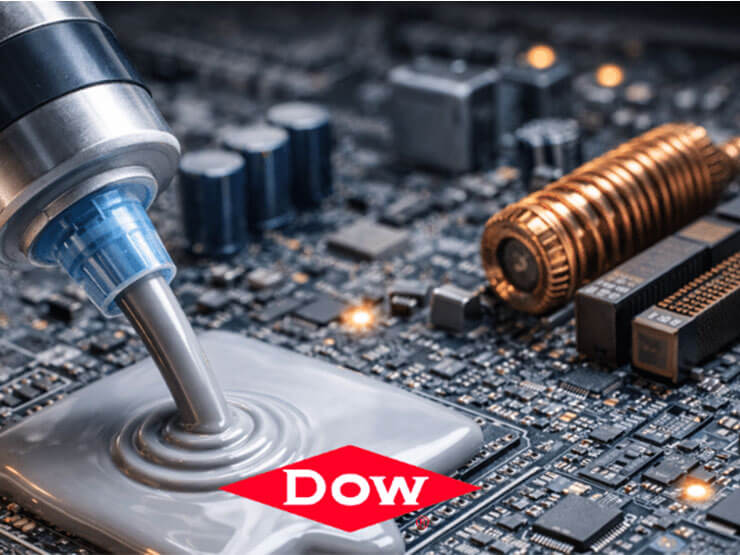 DOWSIL™ Wärmeleitende Vergussmassen Dosierung eines wärmeleitenden Materials auf ein elektronisches Bauteil zur thermischen Anbindung