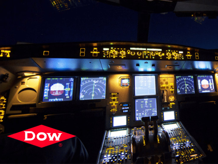 Flugzeugcockpit mit Avionik-Systemen – Dow Silikone für die Luft- und Raumfahrt