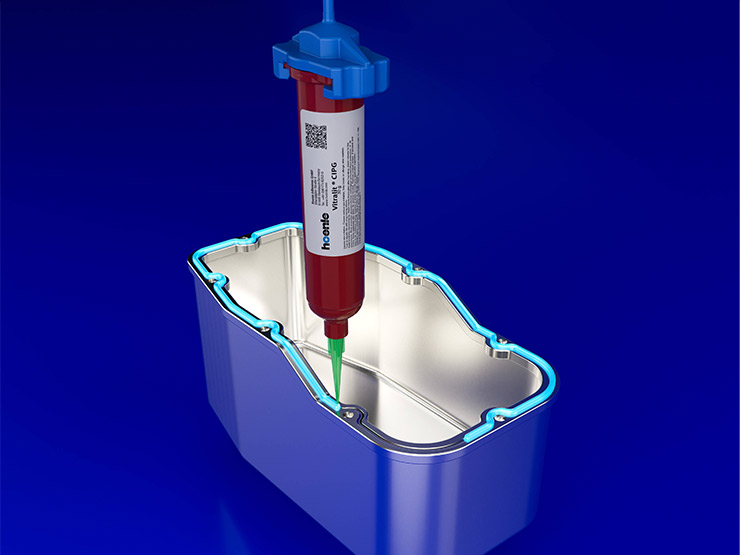 Präzise Dosierapplikation mit Hoenle-System und Vitralit CIPG zur umlaufenden Flüssigdichtung eines Gehäuses