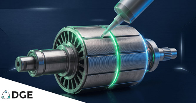 Auftragen eines Magnetklebstoffs auf eine Magnetbaugruppe für Anwendungen in der Luft- und Raumfahrt sowie Verteidigung