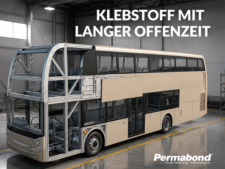 PERMABOND® TA4213 – Strukturacrylatklebstoff für den Fahrzeugbau Bus im Fahrzeugbau als Anwendungsbeispiel für PERMABOND® TA4213 Strukturacrylatklebstoff mit langer Verarbeitungszeit